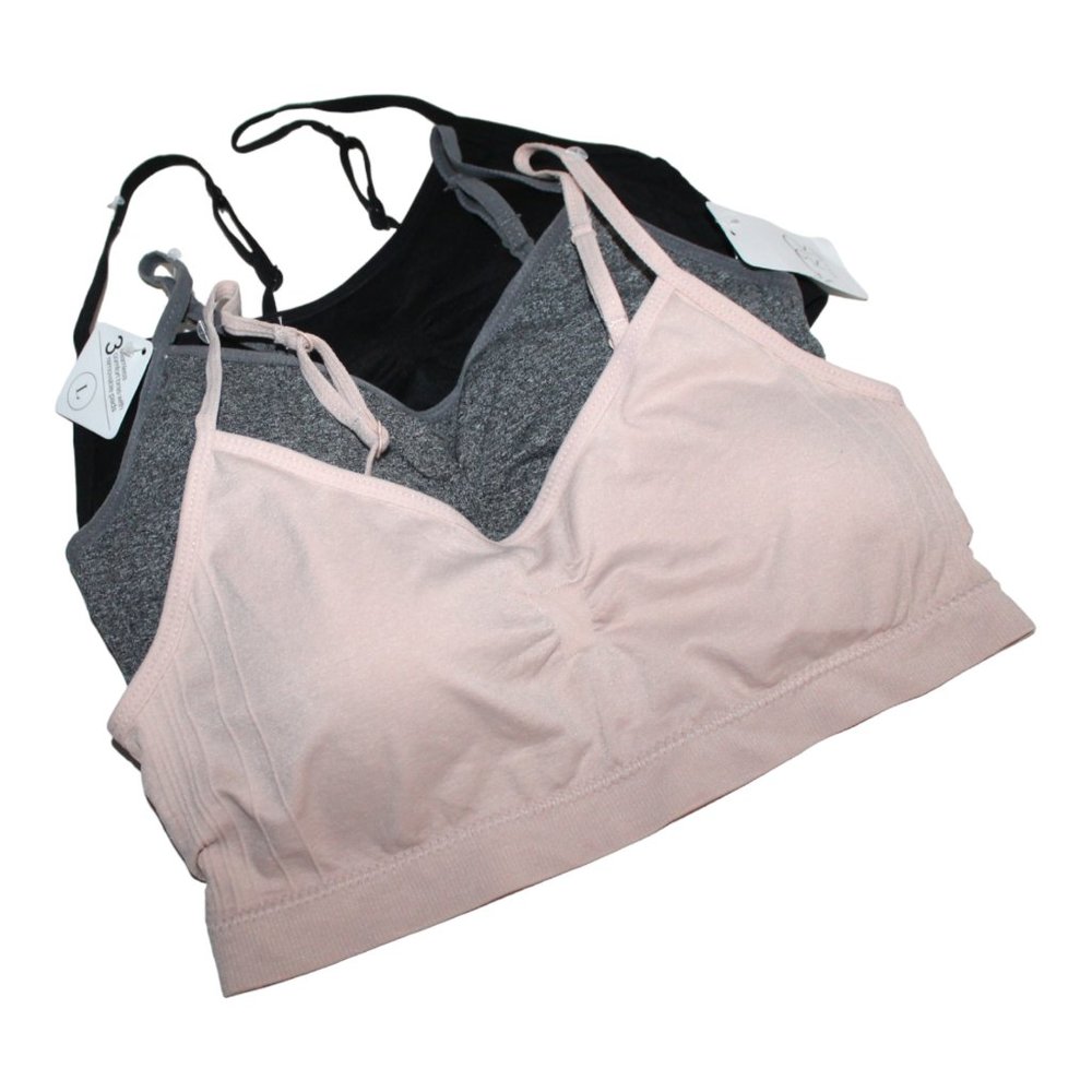 Rene' Rofe' 3 Seamless L Comfort Bras Removable Padding, NEW Black, Nude, Gray